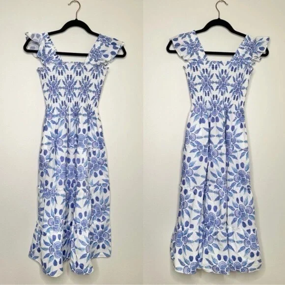 Hill House ELLIE NAP DRESS, Blue and White Midi Dress - Picture 3 of 5